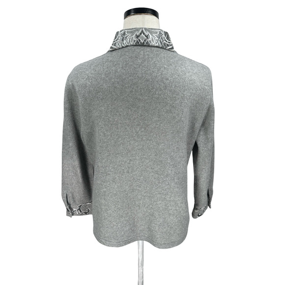 St John Sport Marie Grey Fleece Light Jacket Women’s P Gray Embroidered Button - Picture 6 of 11